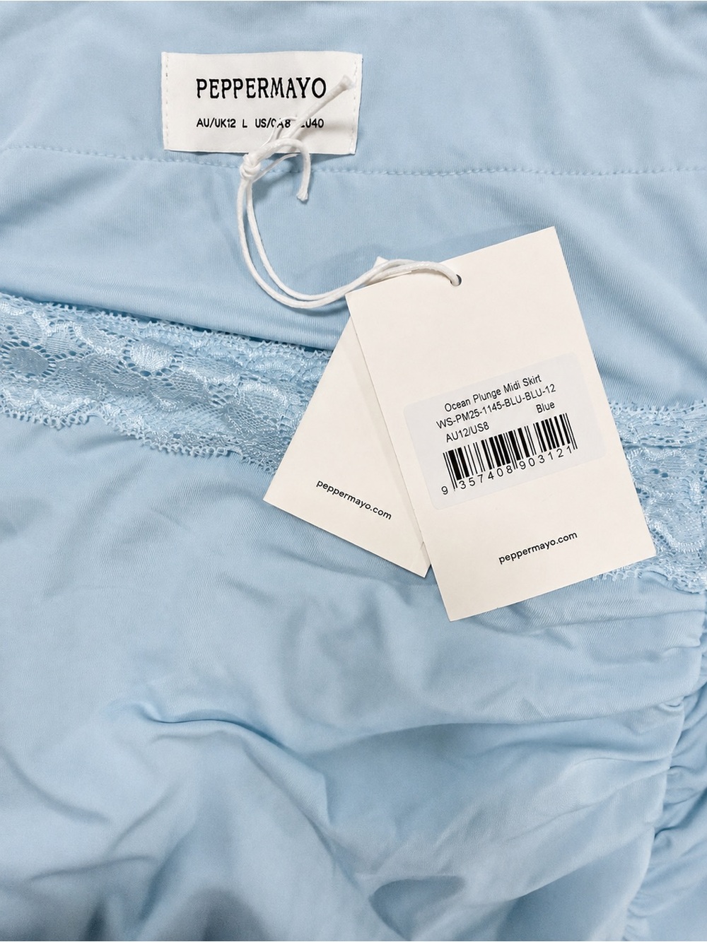 NWT PepperMayo Ocean Plunge Blue Lace Waist Maxi Skirt Size L US 8 - Picture 5 of 5